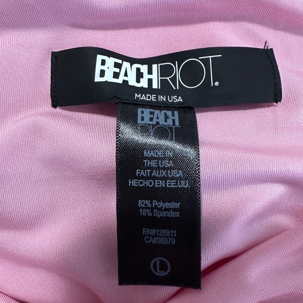 Beach Riot Women's Large One Piece Swimsuit Pink Colorblock Ribbed Square Neck - Picture 3 of 5